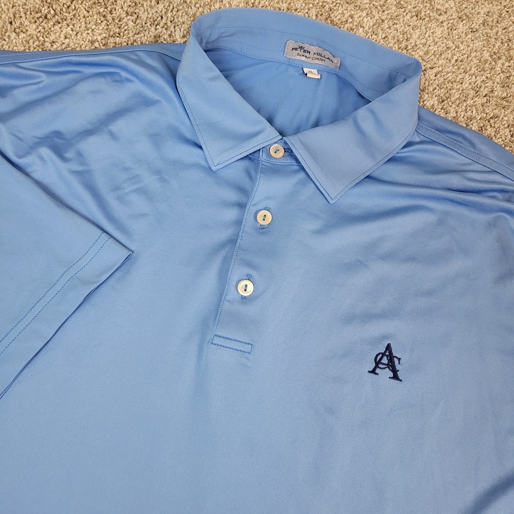 Peter Millar Summer Comfort Mens XL Solid Blue Performance Stretch Polo SS
